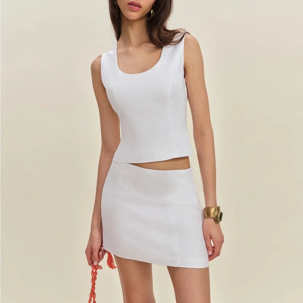 Reformation Lindsey Linen Two Piece Ivory - Size 8